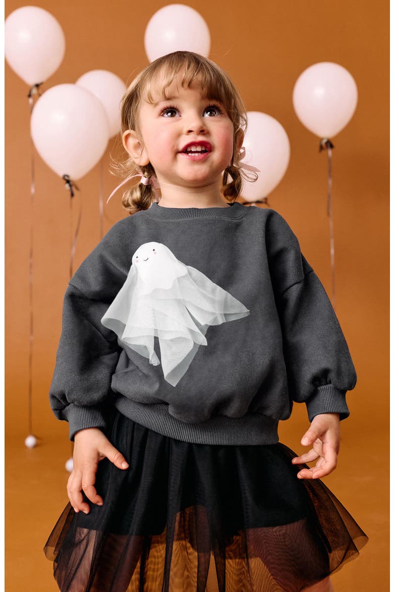Kids' Halloween Ghost Appliqué Sweatshirt, Alternate, color, BLACK