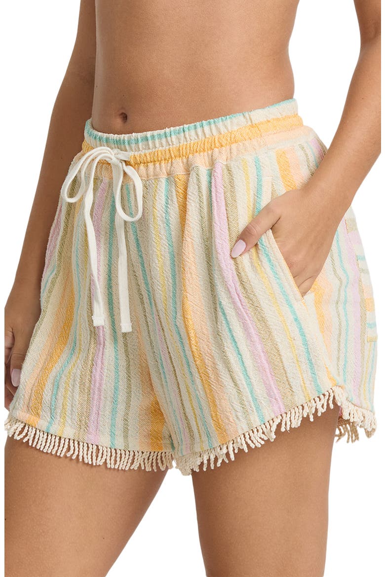Palm Viva Stripe Fringe Hem Drawstring Shorts, Alternate, color, SWEET LILAC