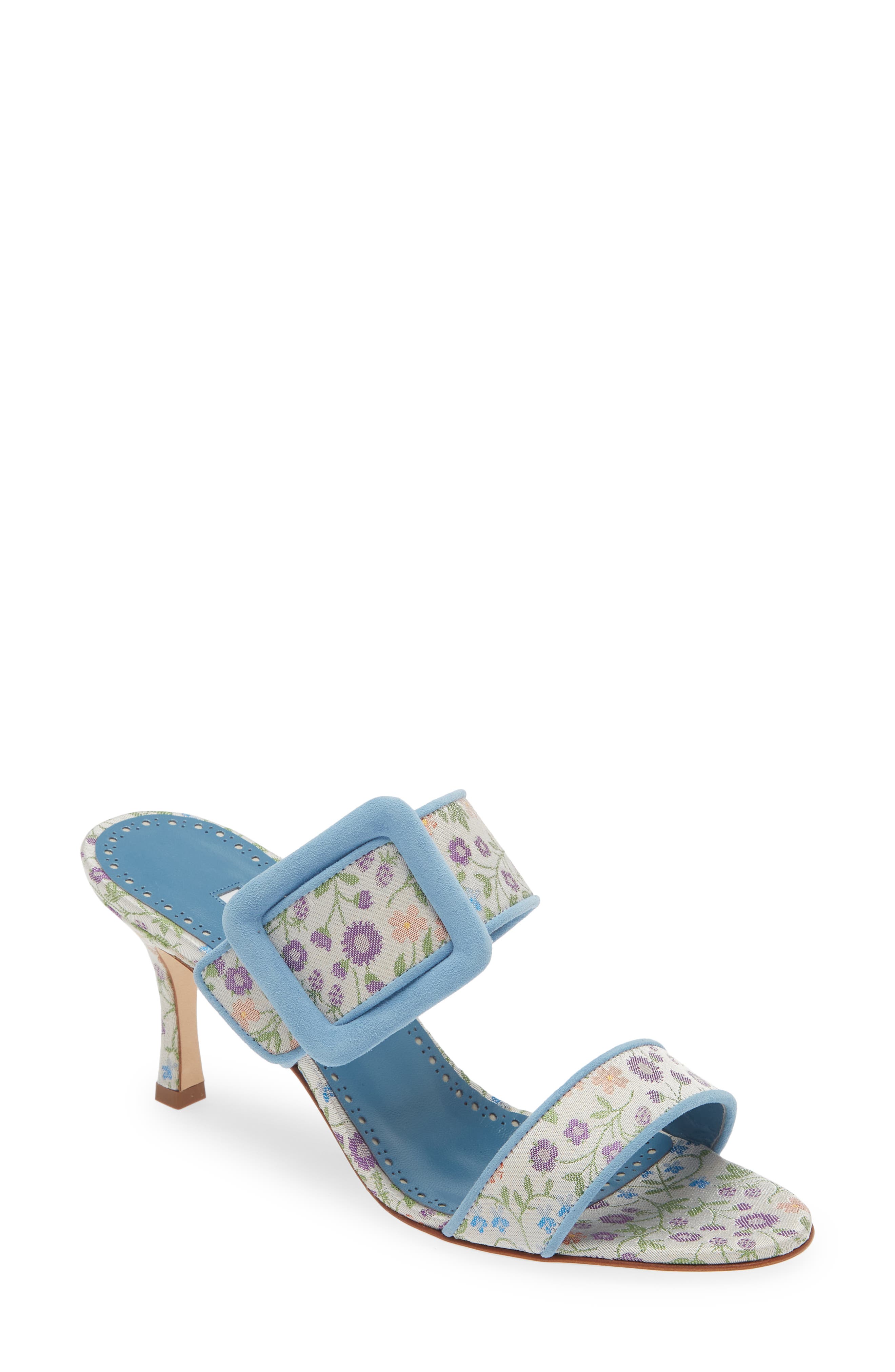 Manolo Blahnik Gamble Floral Sandal, Main, color, Blue/ Ivory Multi