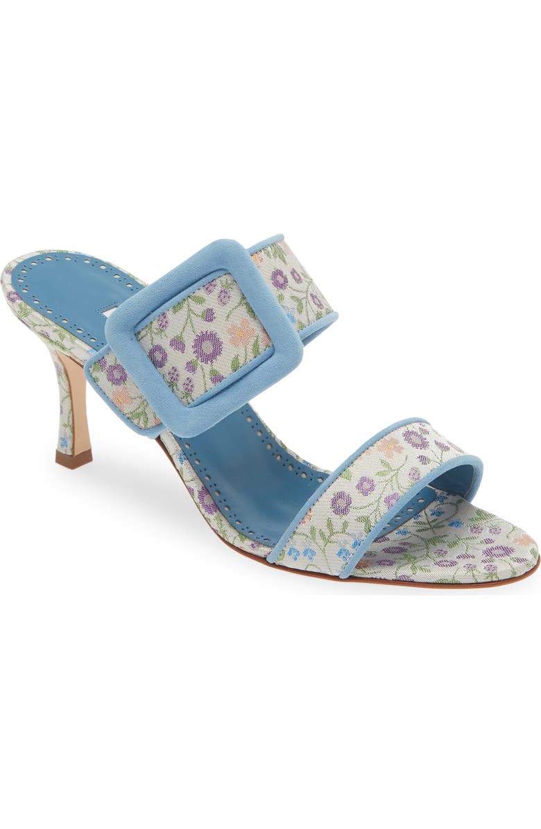 Manolo Blahnik Gamble Floral Sandal, Main, color, Blue/ Ivory Multi