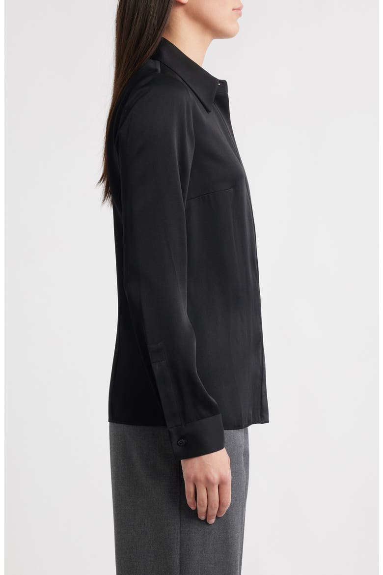 Hansen Charmeuse Button-Up Shirt, Alternate, color, BLACK