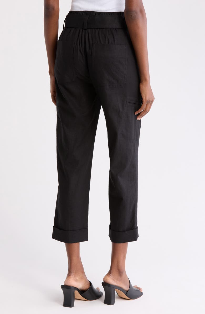 Vince Belted Linen Blend Pants, Alternate, color, Soft Black