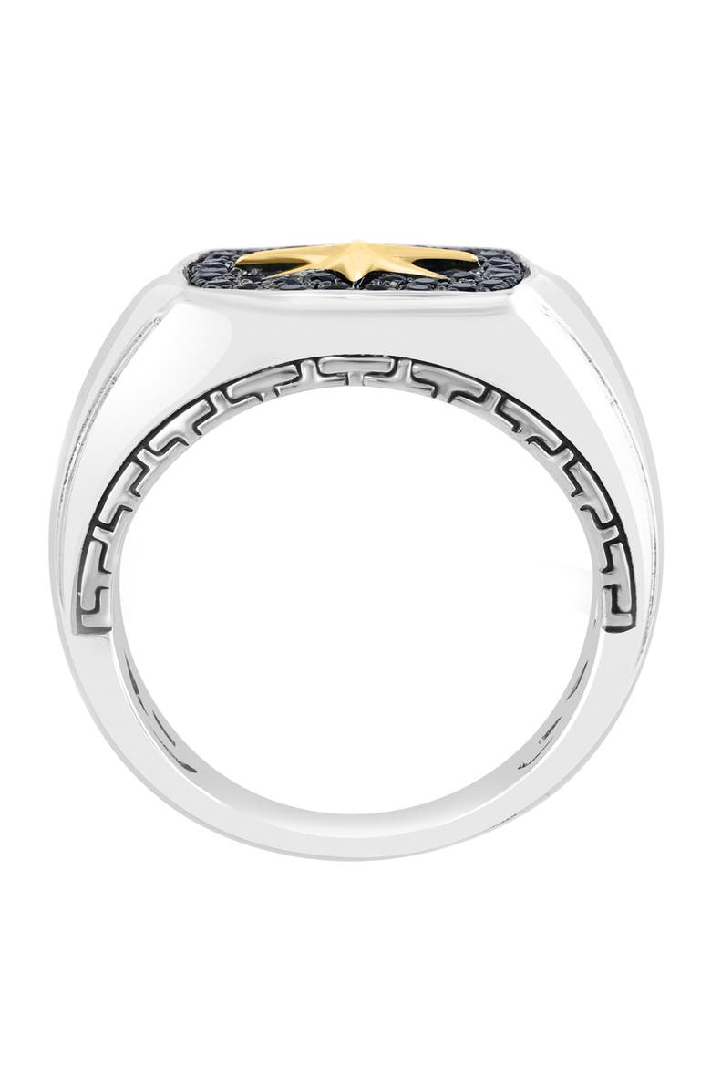 Sterling Silver & 14K Gold Black Sapphire Starburst Ring, Alternate, color, BLACK