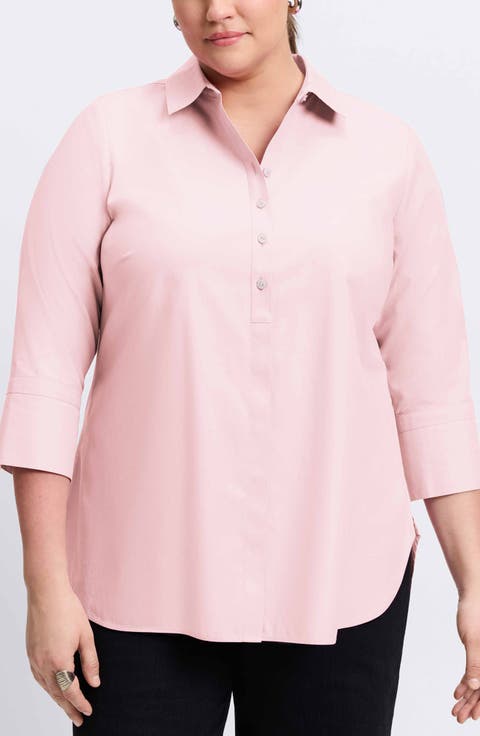 Madison Non-Iron Three-Quarter Sleeve Cotton Button-Up Shirt (Plus)