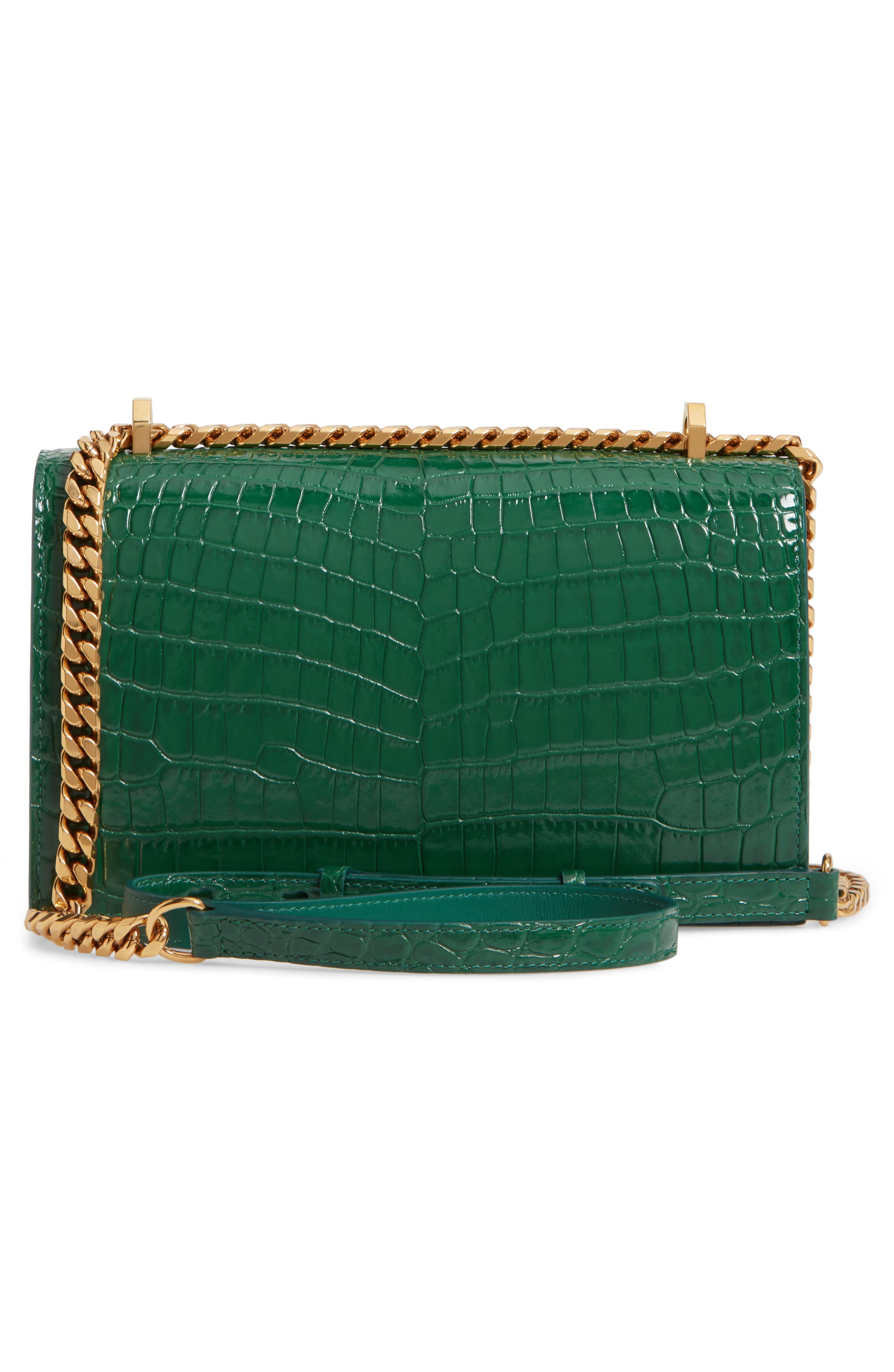 McQueen Alexander McQueen Knuckle Ring Croc Embossed Leather Crossbody Bag, Alternate, color, 
