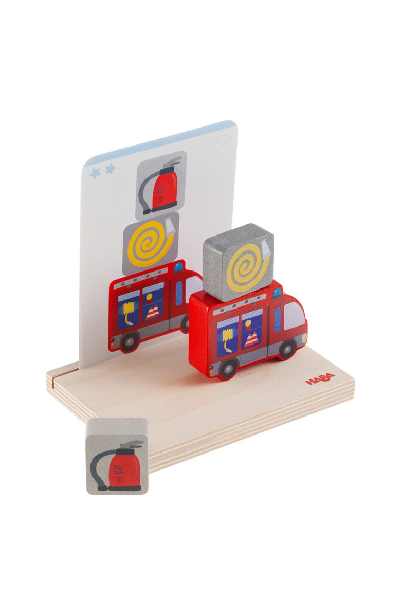 HABA Wooden Stacking Toy and STEM Wood Building Blocks for Kids, Fire Brigade Montessori Toys for 2-4 Years and up, Made in Germany, Alternate, color, Multi