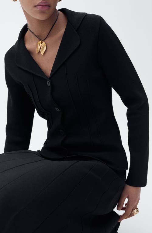 Mango Knit Jacket With Lapel Collar In Black