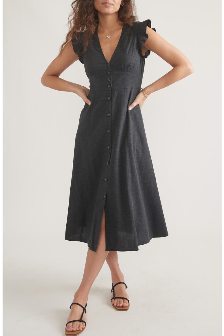 Camila Button Front Midi Dress, Main, color, BLACK