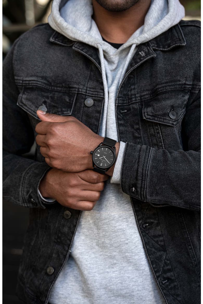Kairos Mesh Strap Watch, 42mm, Alternate, color, MATTE BLACK