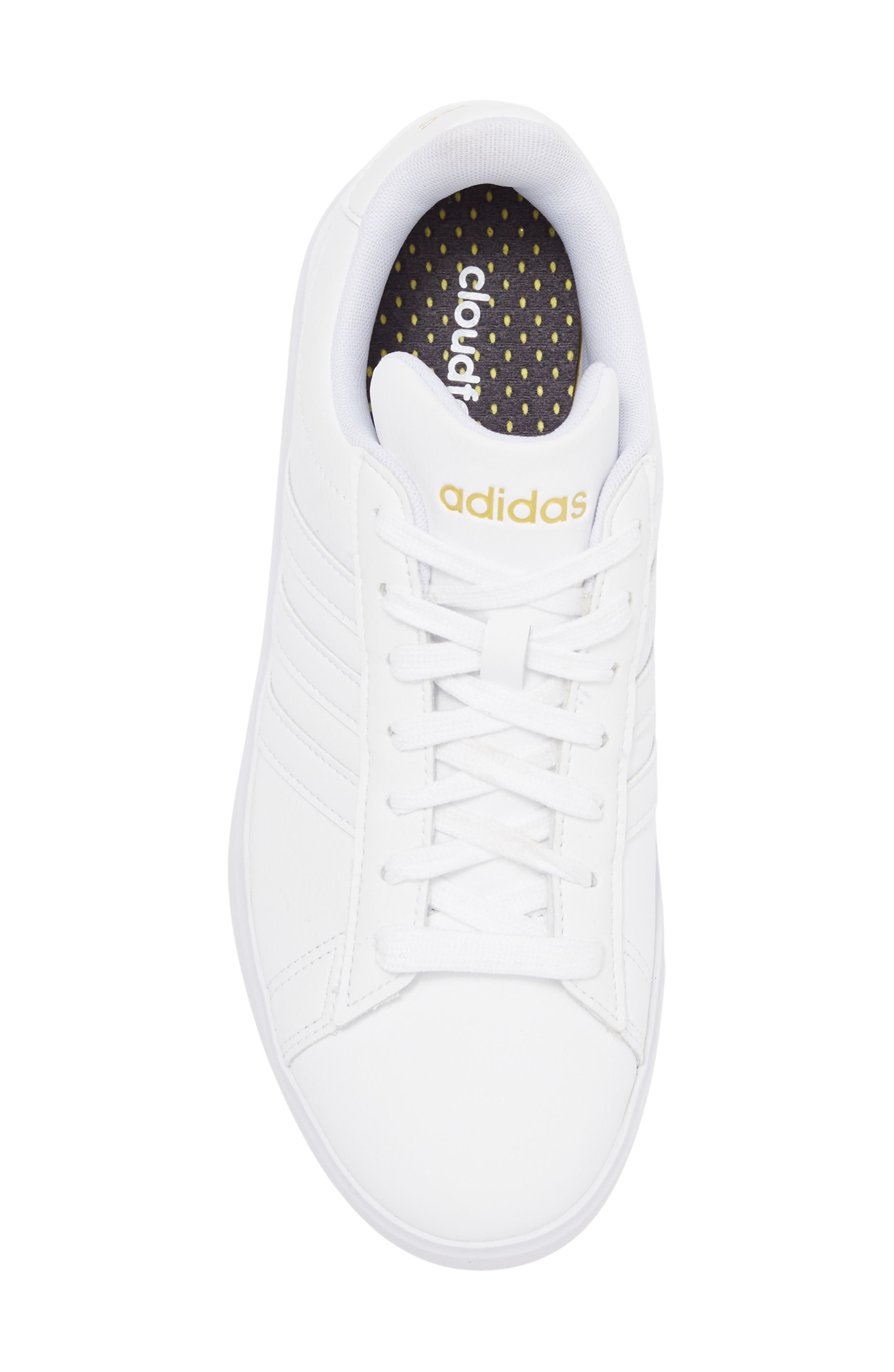 adidas Grand Court 2.0 Sneaker, Alternate, color, White/ White/ Gold Met.