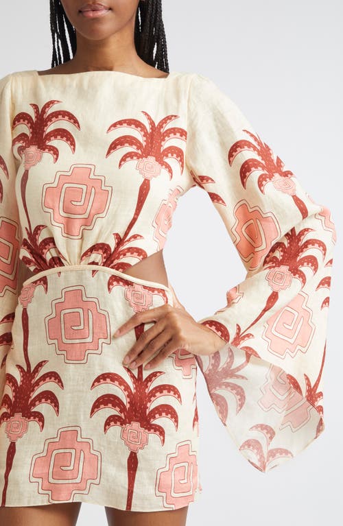 Johanna Ortiz Wave After Wave Long Sleeve Linen Minidress In Pink