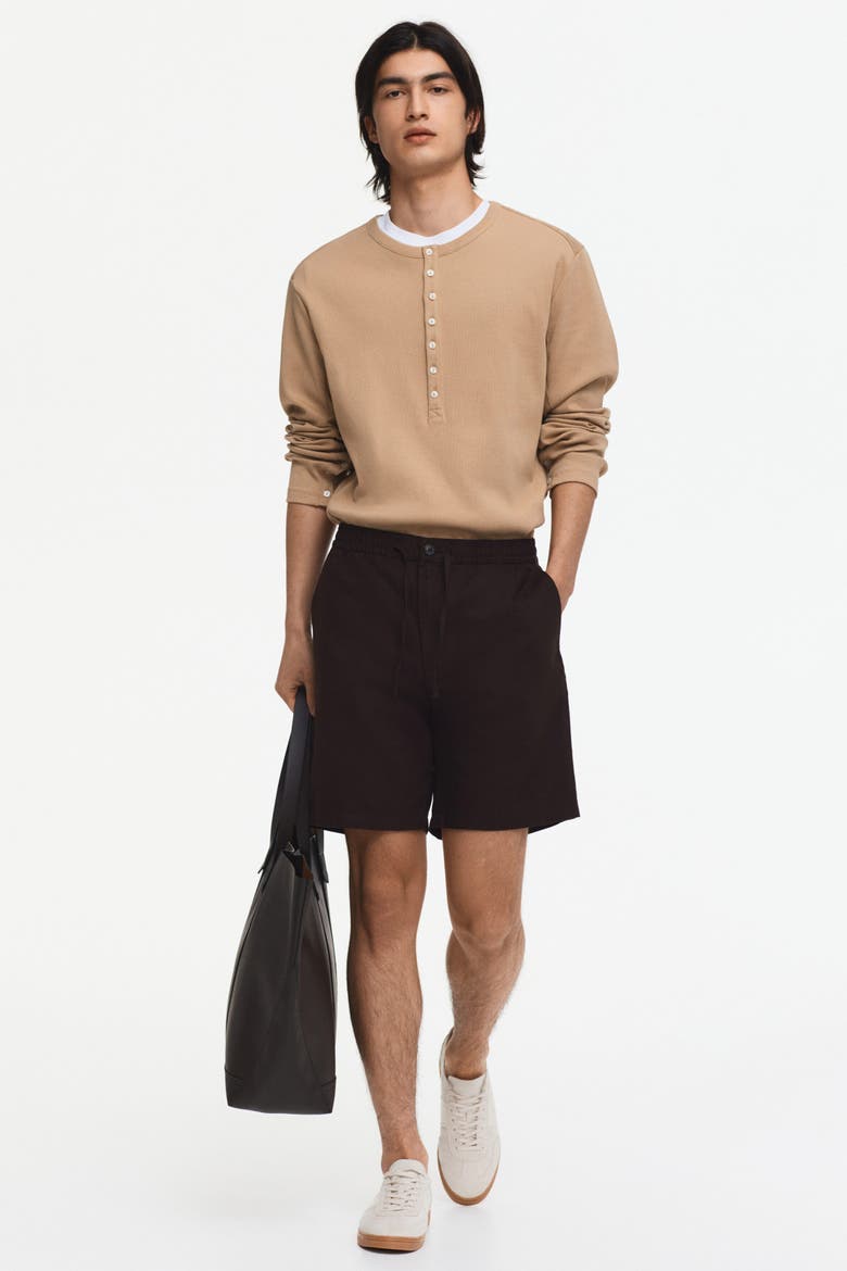 Regular Fit Linen-blend Shorts, Alternate, color, Dark brown