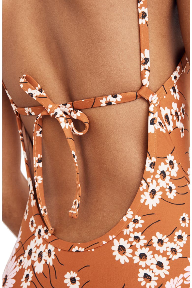 Second Wave Daisy Print One-Piece Swimsuit, Alternate, color, BURNT CLAY