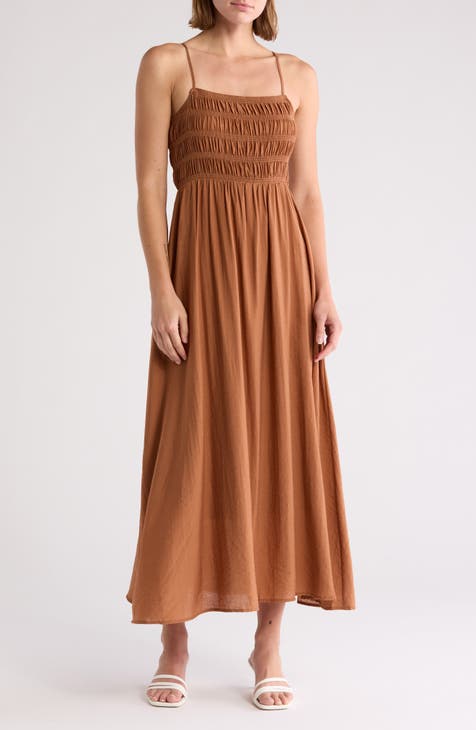 Shirred Tie-Back Maxi Dress