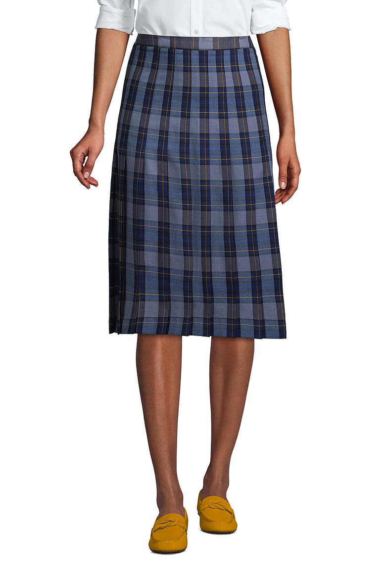 School Uniform  Plaid Pleated Skirt Below the Knee, Main, color, Classic Navy Plaid