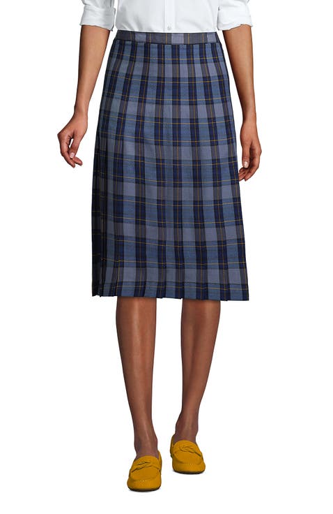 School Uniform  Plaid Pleated Skirt Below the Knee