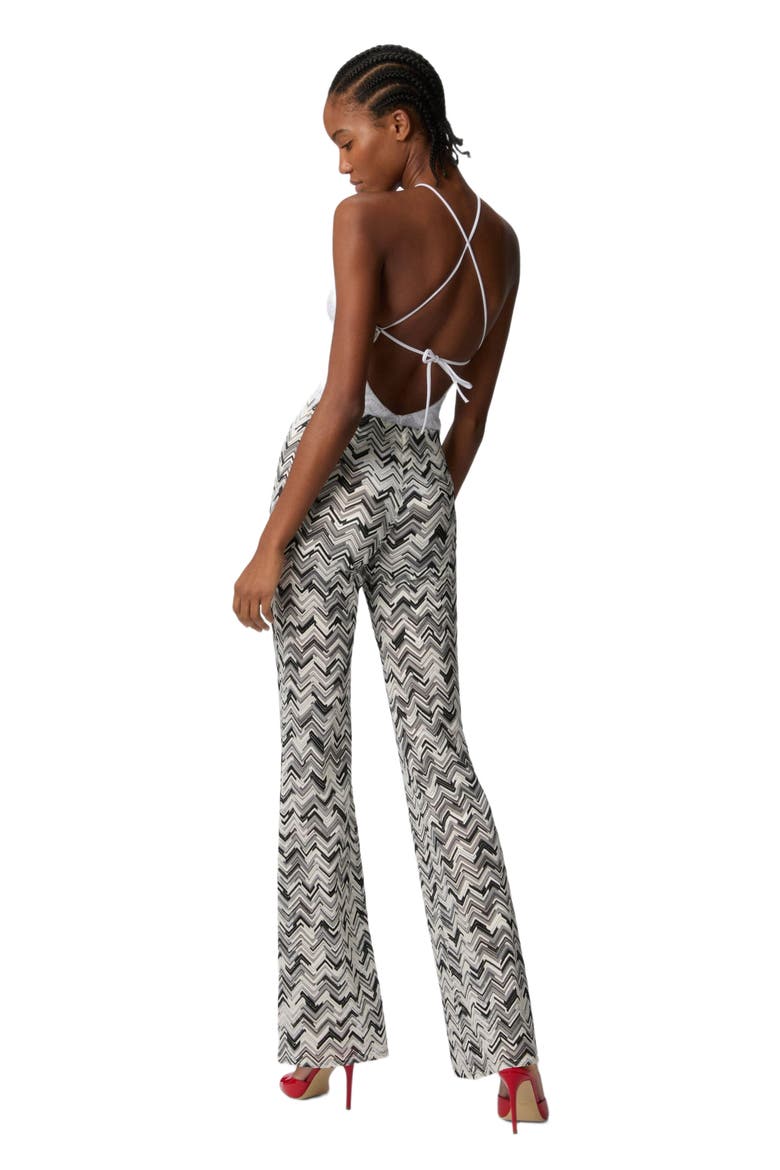 Flare Trousers In Slub Zigzag Viscose Blend, Alternate, color, Black