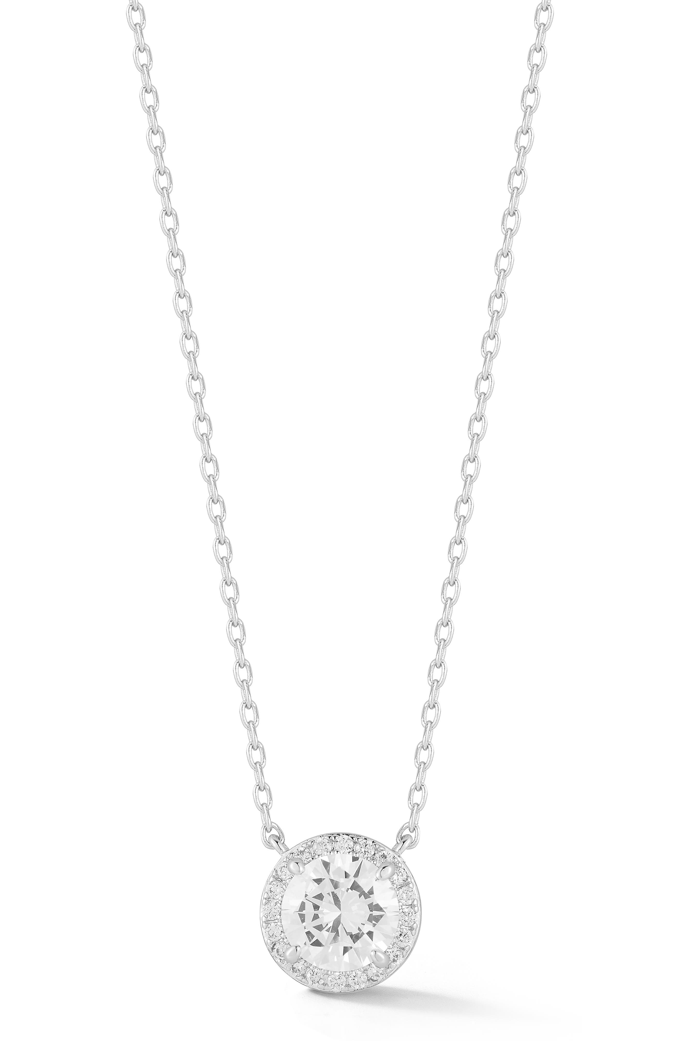 Cubic Zirconia Round Halo Pendant Necklace