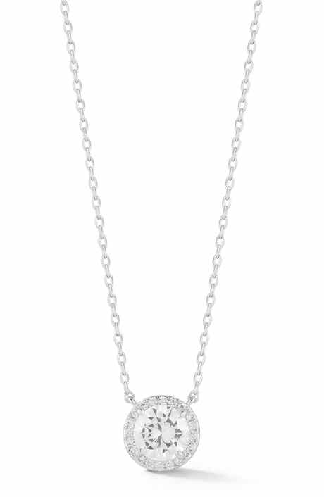 Cubic Zirconia Round Halo Pendant Necklace