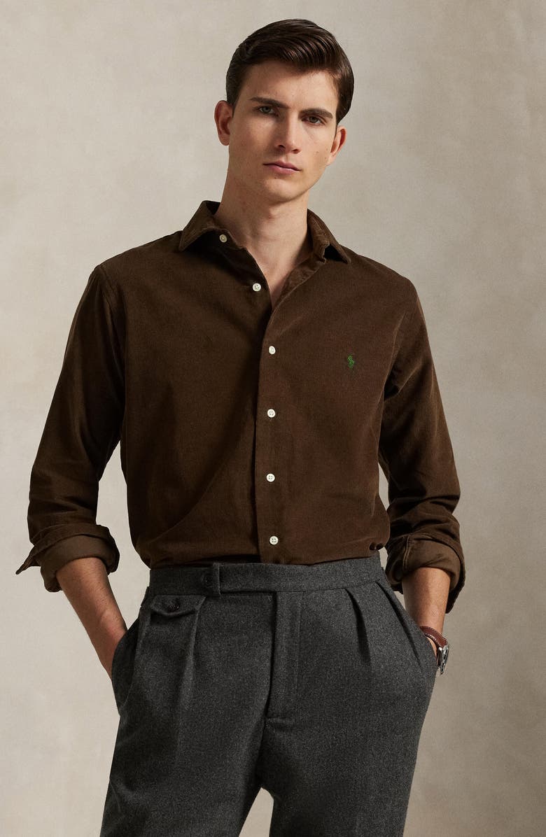 Polo Ralph Lauren Classic Fit Solid Cotton Corduroy Button-Up Shirt, Alternate, color, Chocolate Mousse