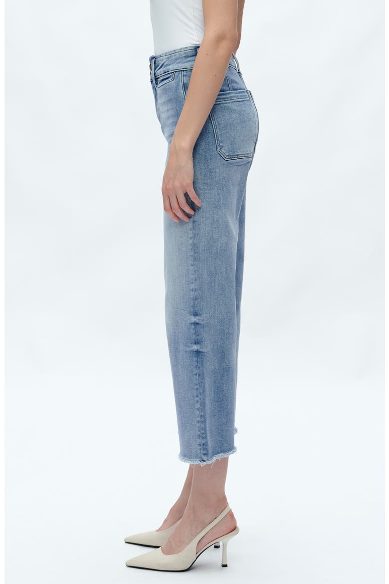 Frayed Welt Pocket High Waist Crop Wide Leg Jeans, Alternate, color, LIGHT BLUE