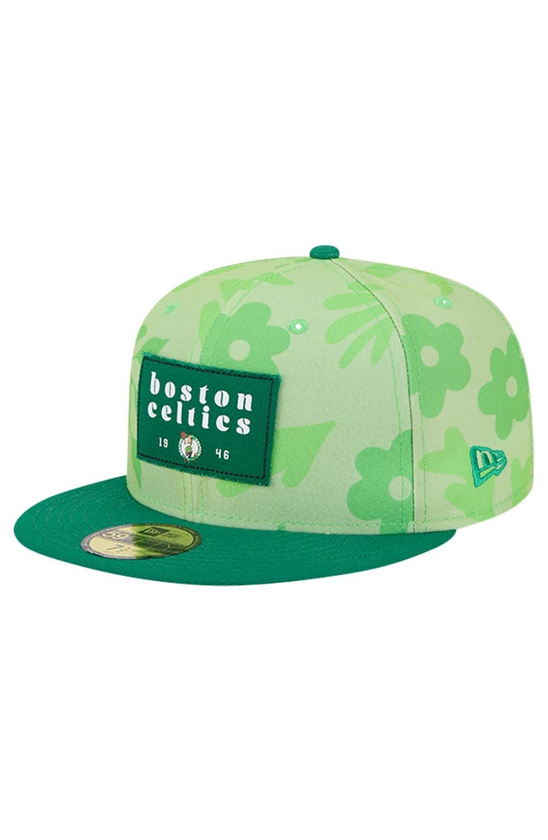 New Era Men's New Era Kelly Green Boston Celtics Palm Fronds 2-Tone 59FIFTY Fitted Hat, Alternate, color, Kelly Green