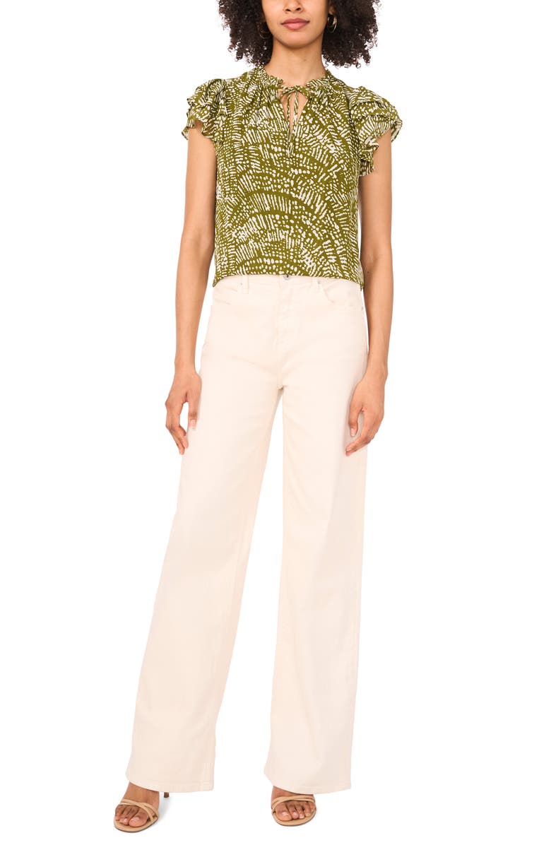 1.STATE Keyhole Flutter Sleeve Chiffon Top, Alternate, color, Avocado Green