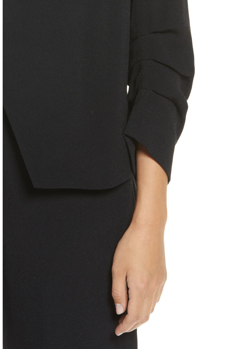 Open Ruched Sleeve Crepe Blazer, Alternate, color, BLACK