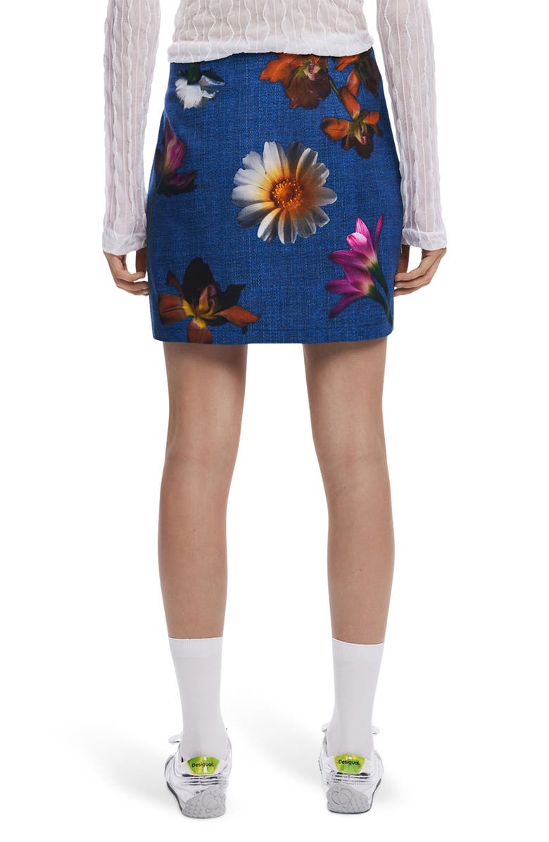 Desigual Floral Print Denim Miniskirt, Alternate, color, Dark Blue