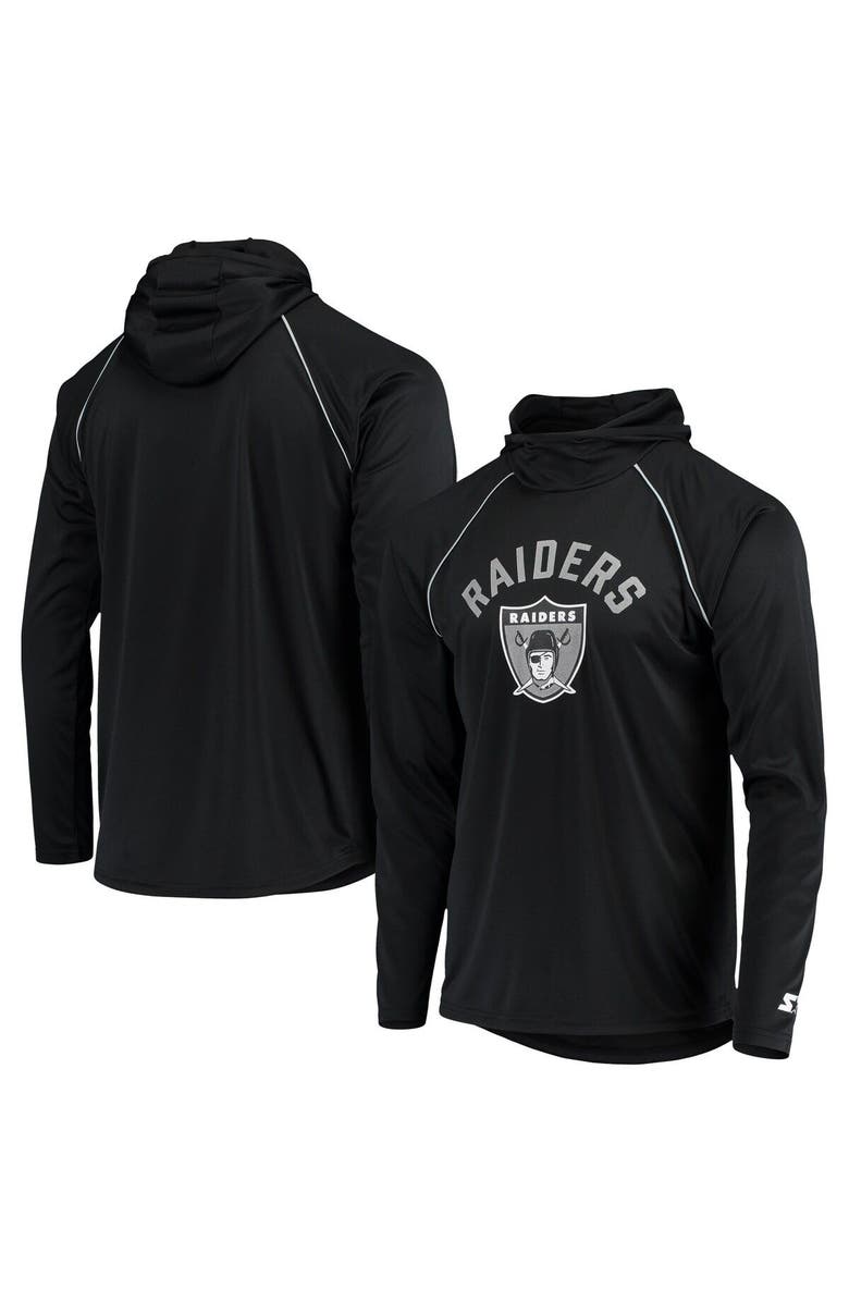 STARTER Men's Starter Black Las Vegas Raiders Throwback Raglan Hoodie Long Sleeve T-Shirt, Main, color, Black
