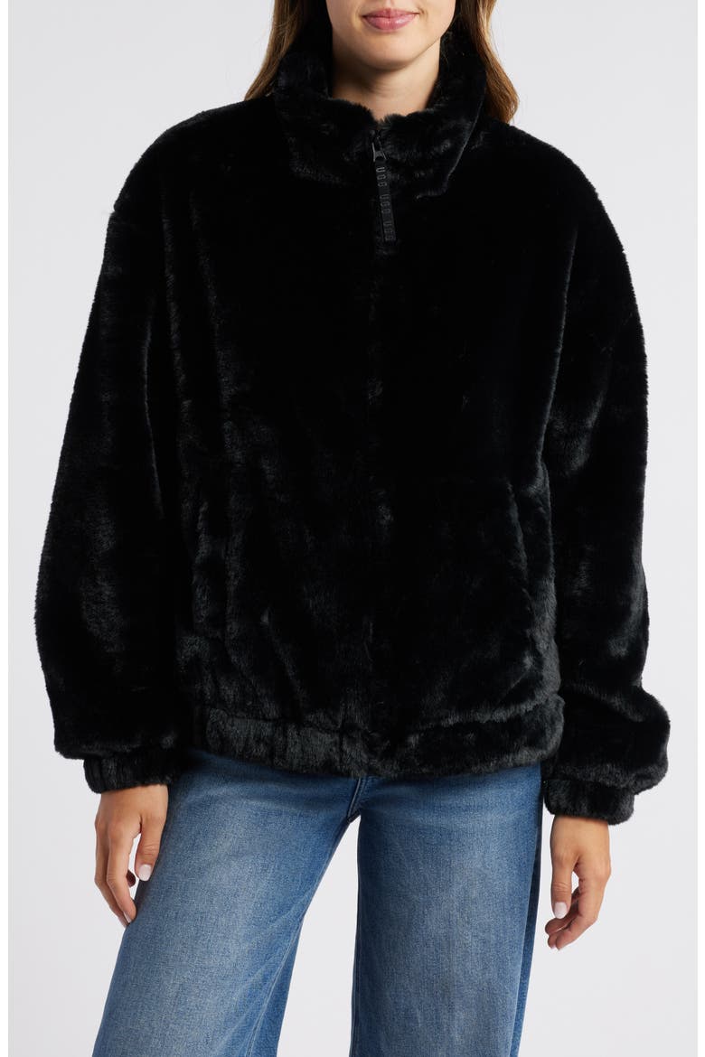 Faux Fur Jacket, Main, color, BLACK
