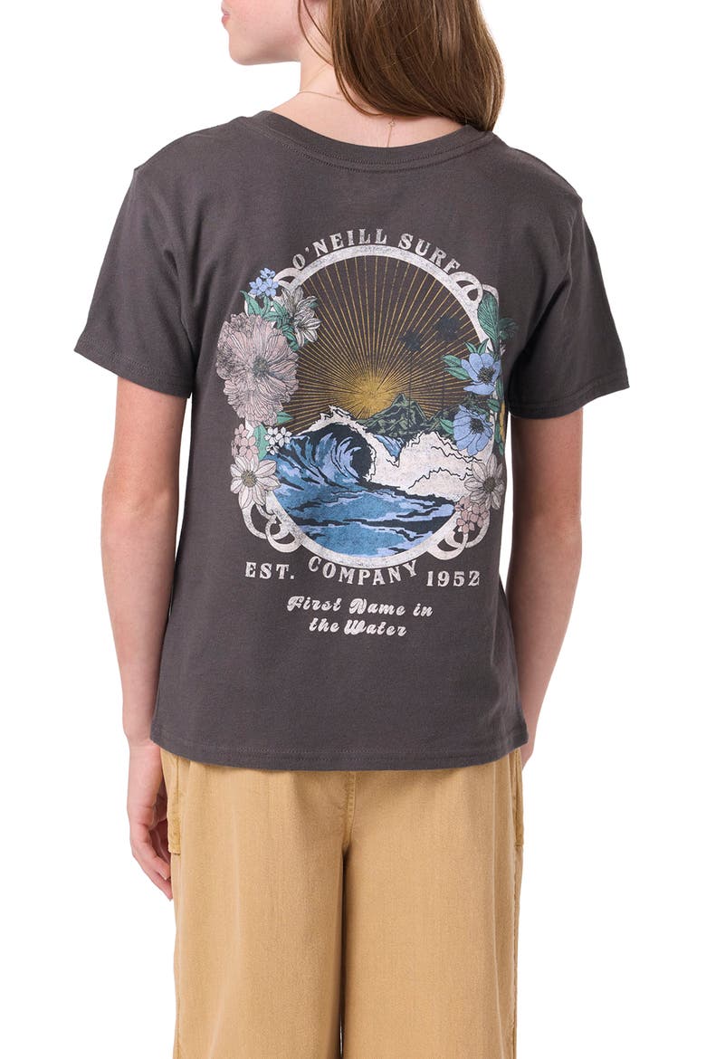 Kids' Angie Floral Graphic T-Shirt, Alternate, color, WASHED BLACK