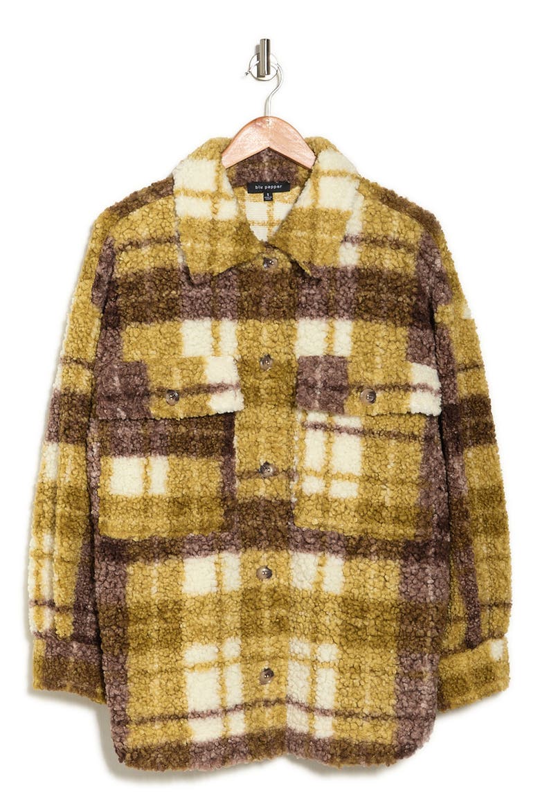 Faux Shearling Plaid Jacket, Alternate, color, OLIVE