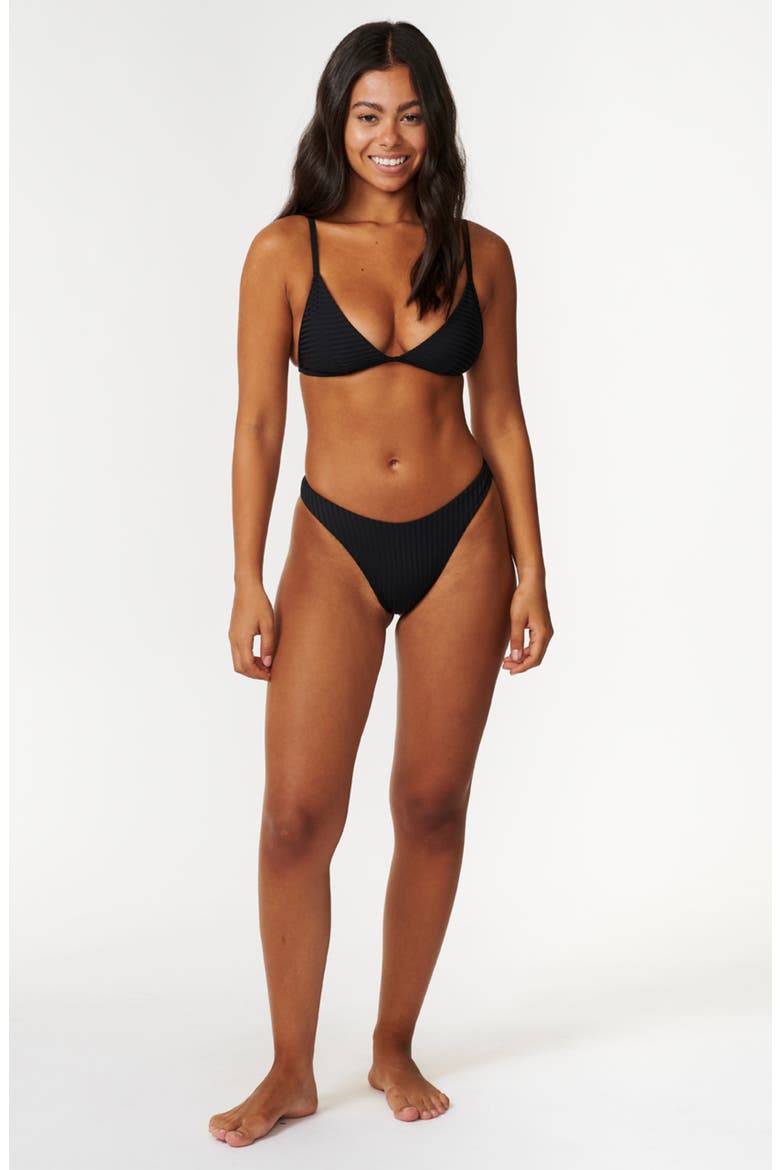 Premium Surf High Leg Rib Bikini Bottoms, Alternate, color, BLACK