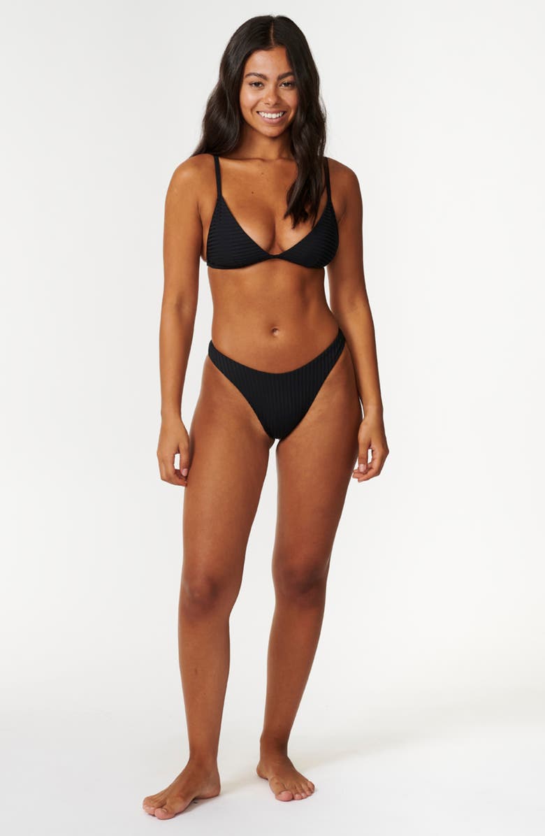 Rip Curl Premium Surf High Leg Rib Bikini Bottoms, Alternate, color, Black