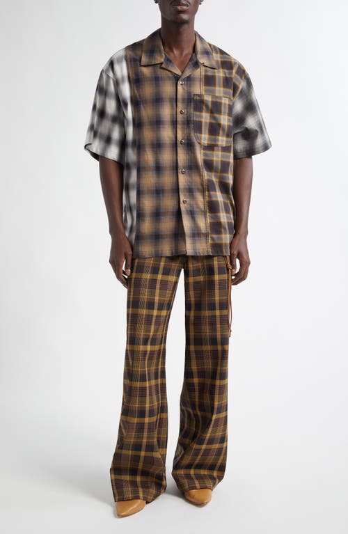Shop Song For The Mute Spliced Button-up Gym Shirt In Brown Multi