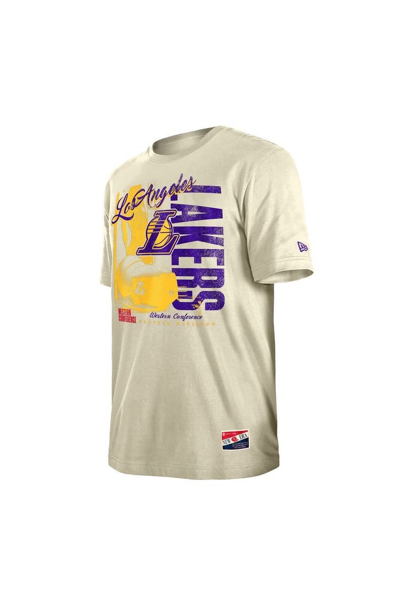 New Era Men's New Era Cream Los Angeles Lakers Distressed Throwback Vintage Color Pack T-Shirt, Alternate, color, Cream