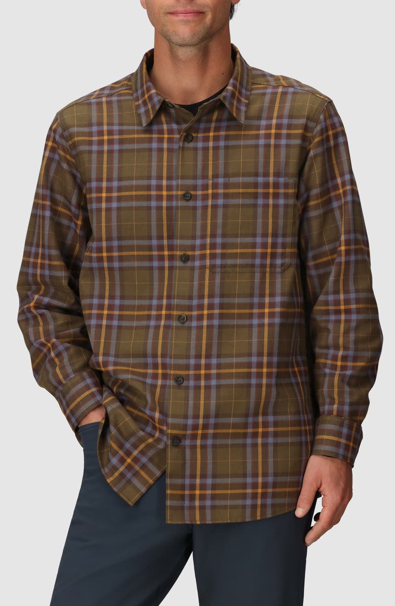 Outdoor Research Ravenna Performance Flannel Button-Up Shirt, Main, color, Dark Olive Plaid