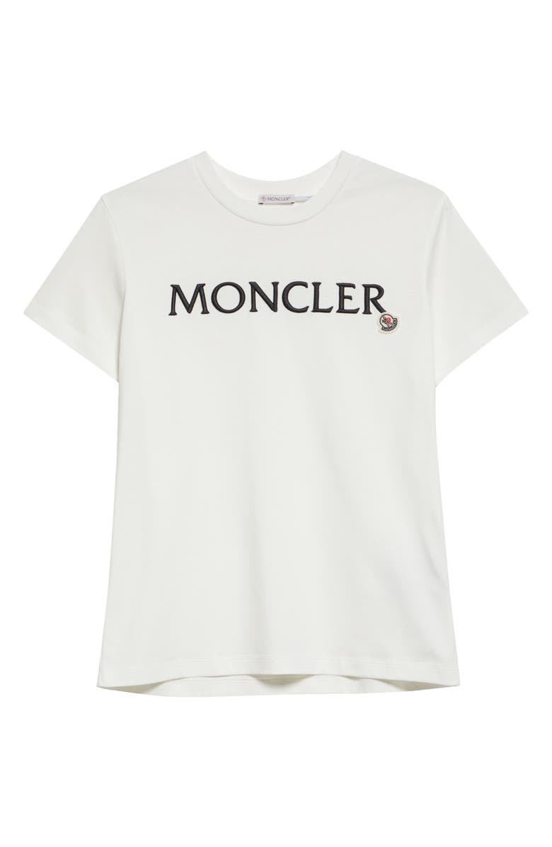 Moncler Logo Embroidered Cotton T-Shirt, Alternate, color, Eggnog