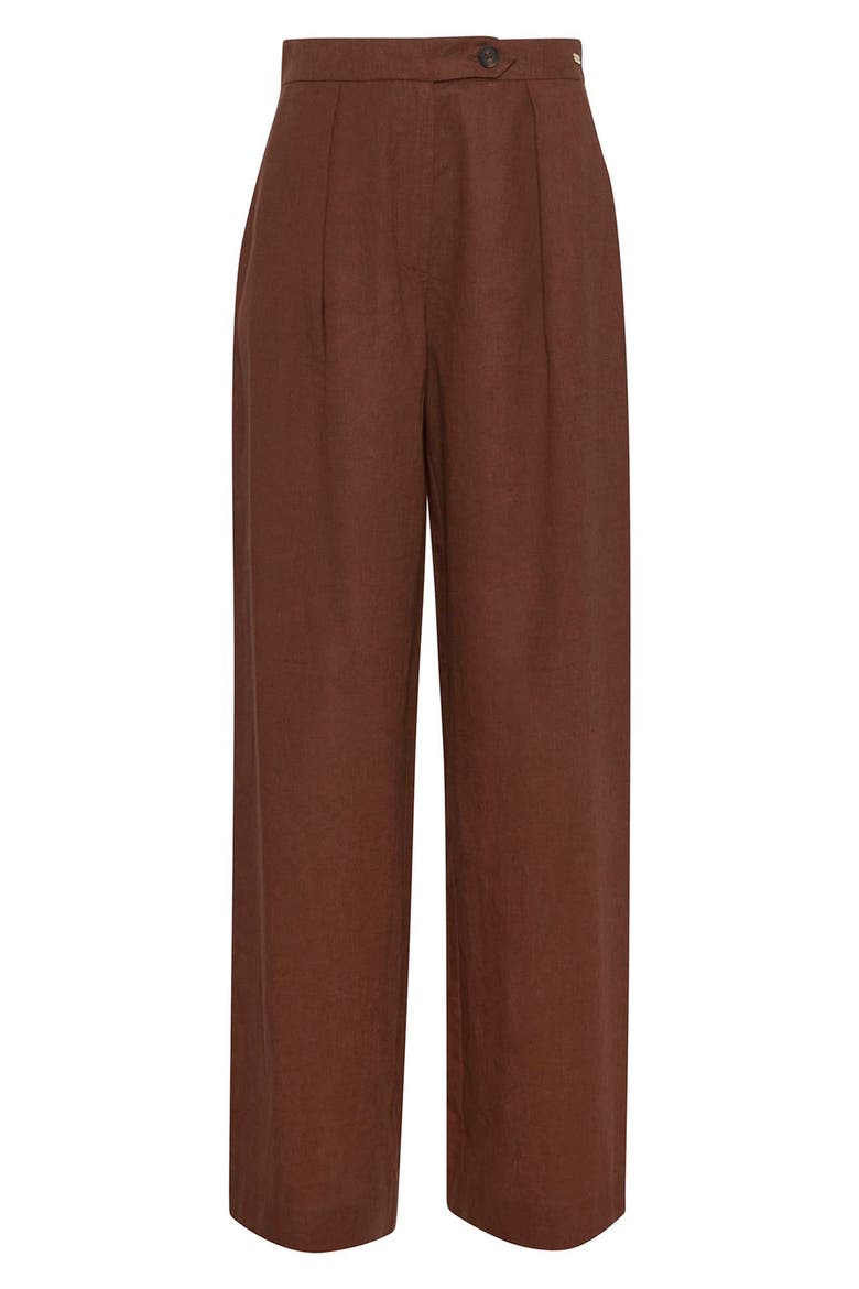 Lucy Pleated High Waist Cotton & Linen Pants, Alternate, color, WALNUT