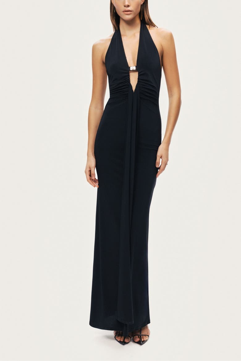 Halter Neck Cut-Out Maxi Dress, Alternate, color, Black