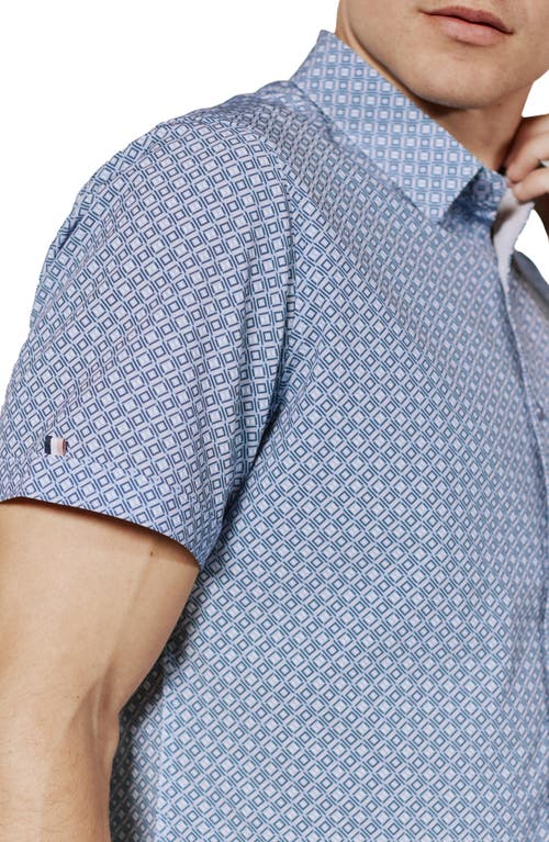 7 Diamonds Arcos Geo Print Short Sleeve Performance Button-up Shirt In Blue