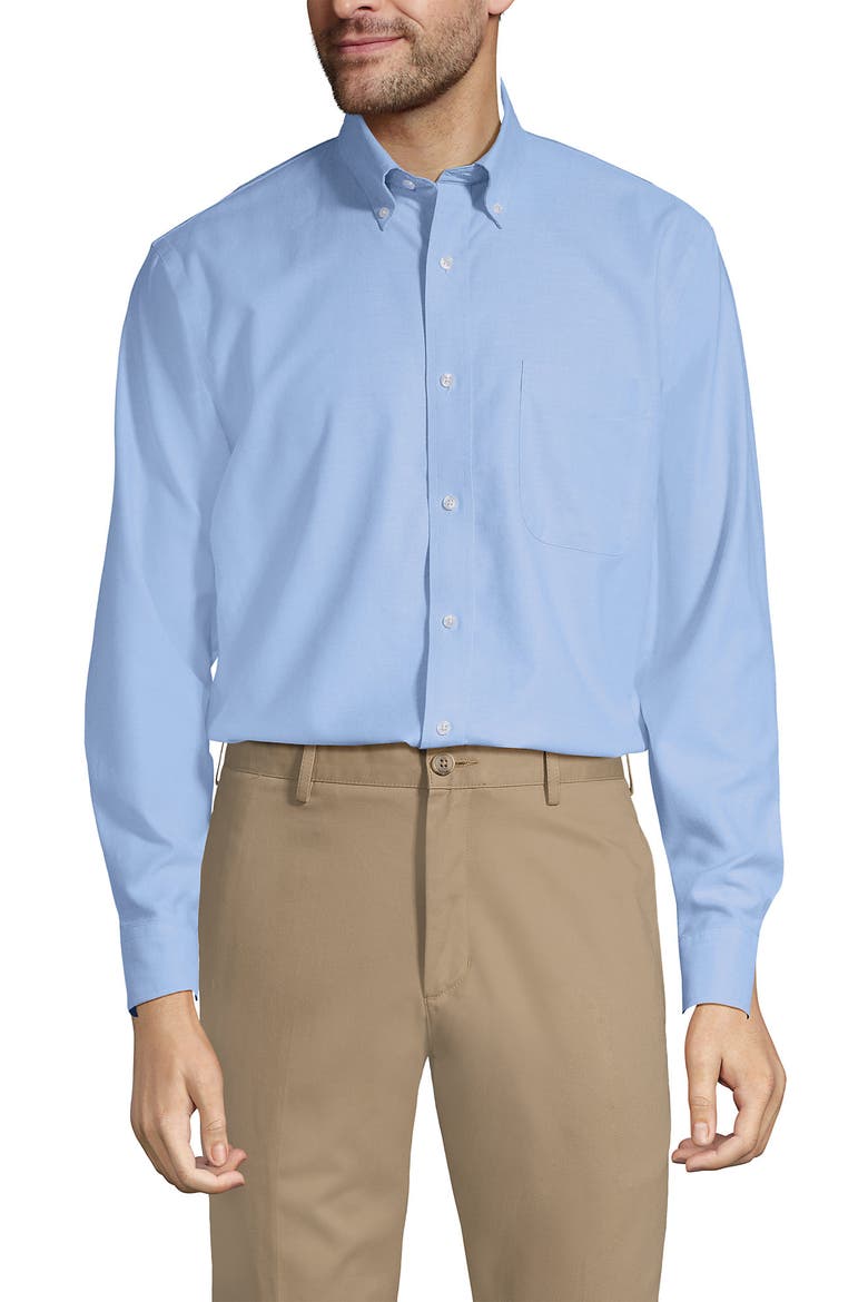 Tailored Fit No Iron Solid Supima Cotton Oxford Dress Shirt, Main, color, Blue