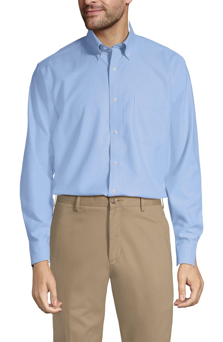 Lands' End Tailored Fit No Iron Solid Supima Cotton Oxford Dress Shirt, Main, color, Blue