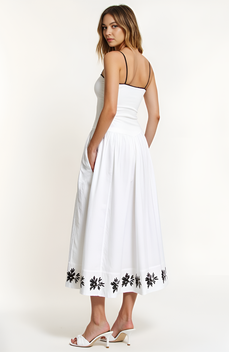 Modenaire Strapless Embroidered Hem A-Line Dress with Corset Waist, Alternate, color, White / Black