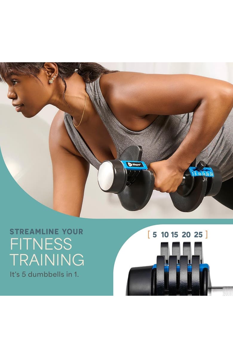 Lifepro Adjustable Dumbbell Set 25lb Quick Adjust Strength Training Weights for Home Gym, Alternate, color, 25Lb With Pin Adjust