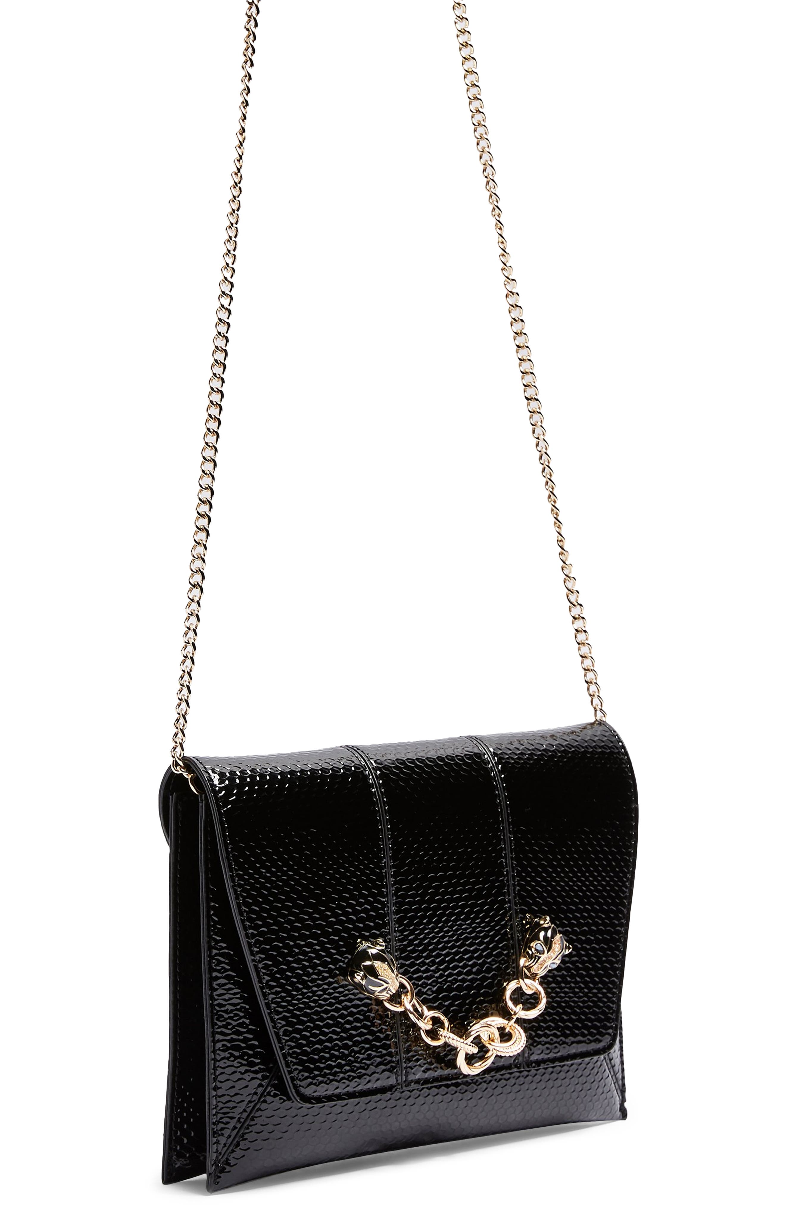 Topshop Panther Chain Clutch Crossbody Bag, Alternate, color, 