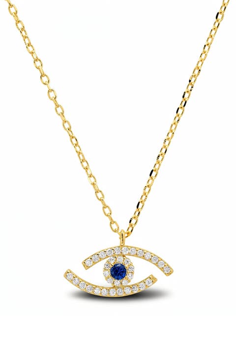 Abstract Cubic Zirconia Evil Eye Pendant Necklace
