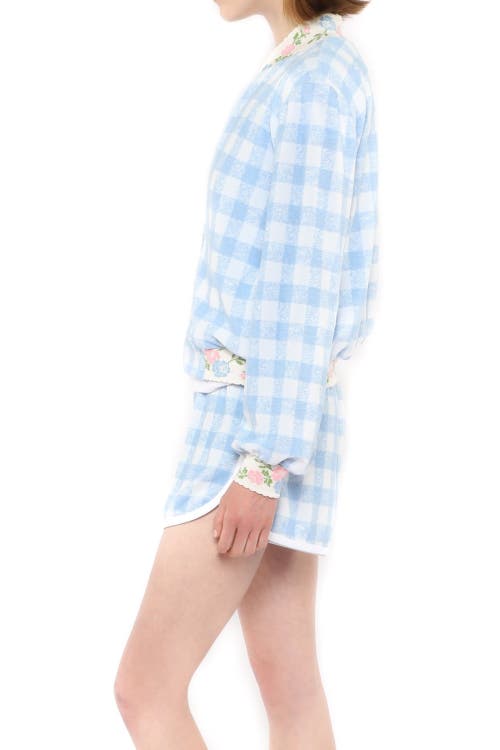 Shop Anna Sui Gingham Terry Jacket In Baby Blue