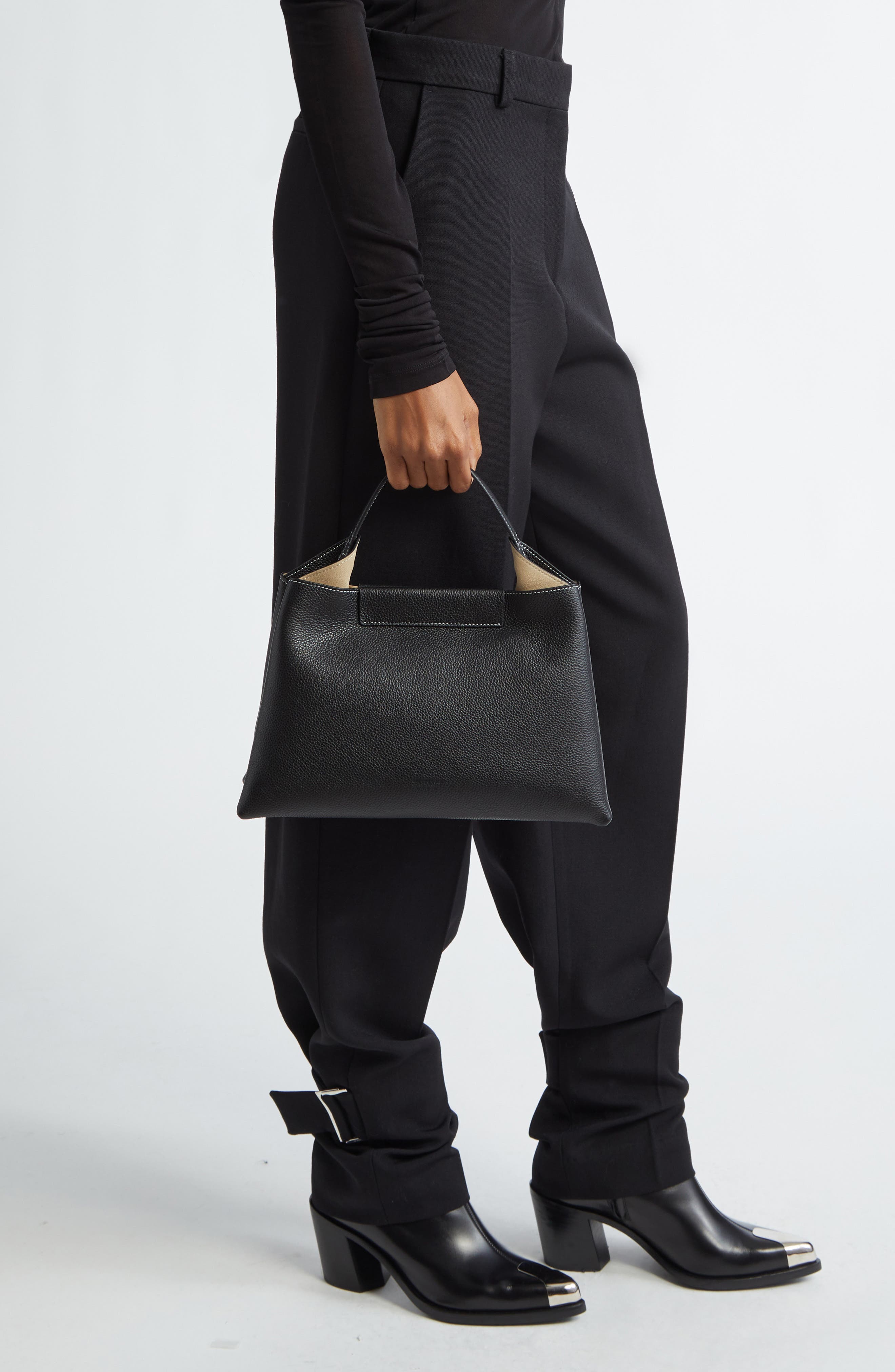 Elieze Medium Leather Handbag, Alternate, color, BLACK